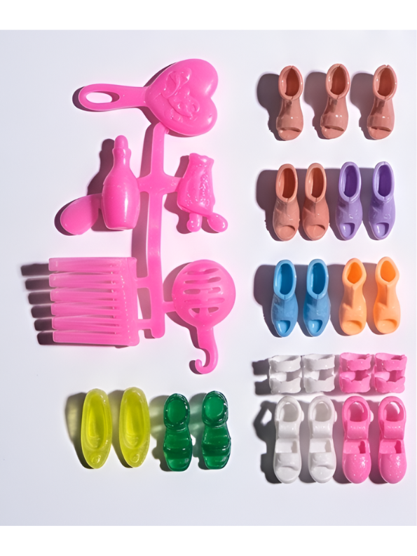 Fashion Doll Playset with Long Purple Braid Hair,Pairs Shoes & Styling Comb Accessories, Dress-Up Toy Gift for Kids LMI10084