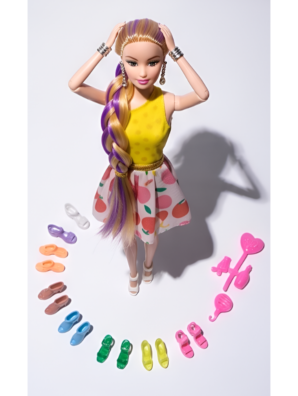 Fashion Doll Playset with Long Purple Braid Hair,Pairs Shoes & Styling Comb Accessories, Dress-Up Toy Gift for Kids LMI10084