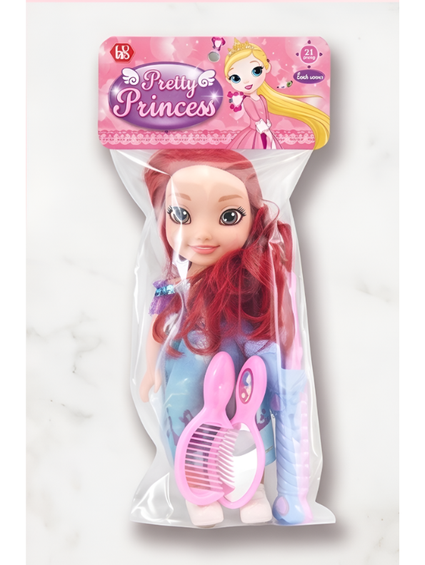 Pretty Princess Red Hair Doll Playset with Hair Styling Accessories, Mirror and Comb Toy Set LMI11751