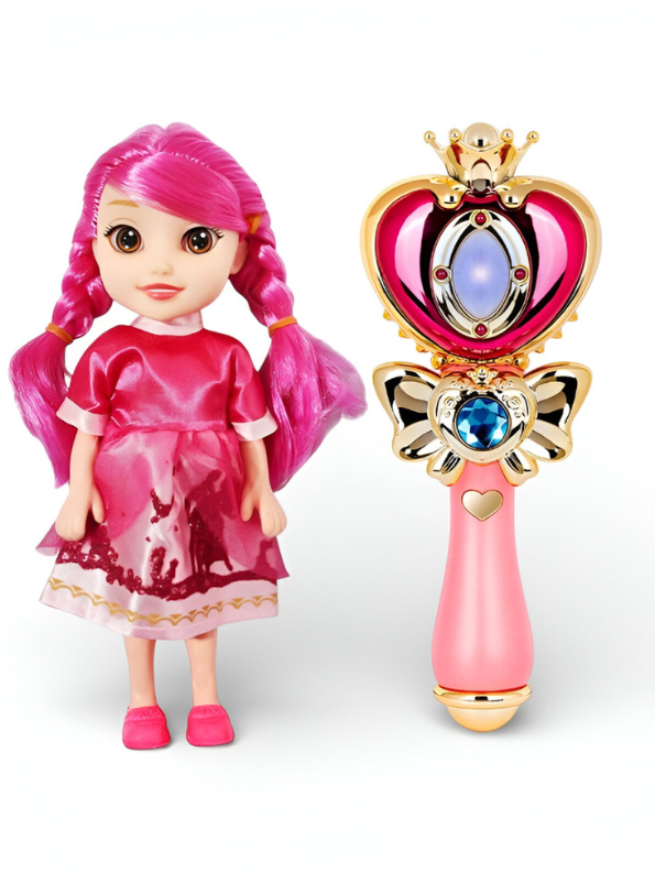 Magical Princess Doll Set with Musical Light-Up Wand | Fairy Tale Pretend Play Toy for Girls, Pink Hair Doll | Best Gift for Kids Ages 3+ LMI13756