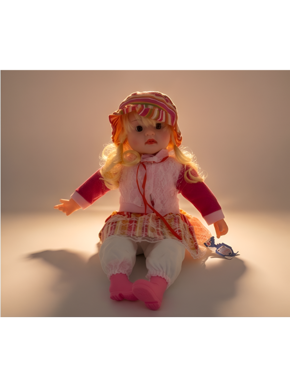 Sitting Baby Doll with Blonde Curls and Bonnet – Realistic Vinyl Princess Toy with Pink Dress, Matching Hat, and Boots – for Toddlers LMI7707