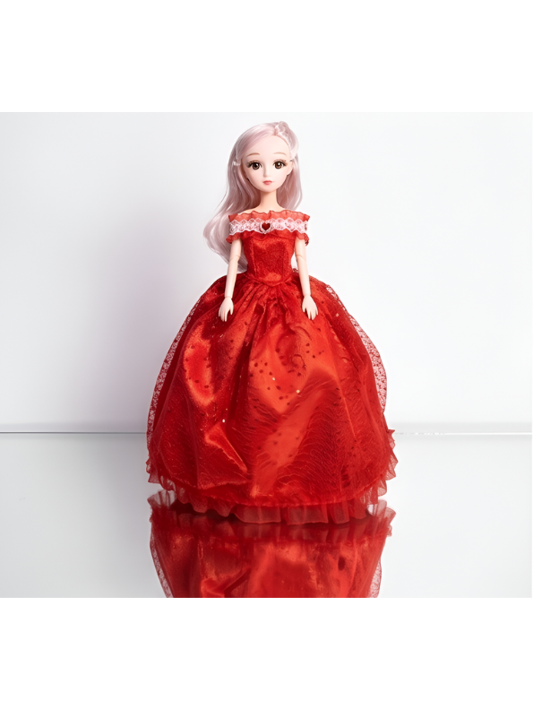 Articulated Princess Doll with Pink Hair | Sparkly Red Ballgown Evening Dress Fashion Doll LMI14634