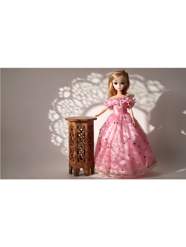 Elegant Pink Polka Dot Doll Dress – Off-Shoulder Ball Gown Fashion Dolls LMI14634