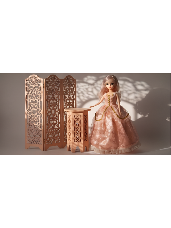 Princess Doll in Elegant Peach Ballgown with Gold Trim – Jointed Fashion Doll with Blonde Hair LMI14634