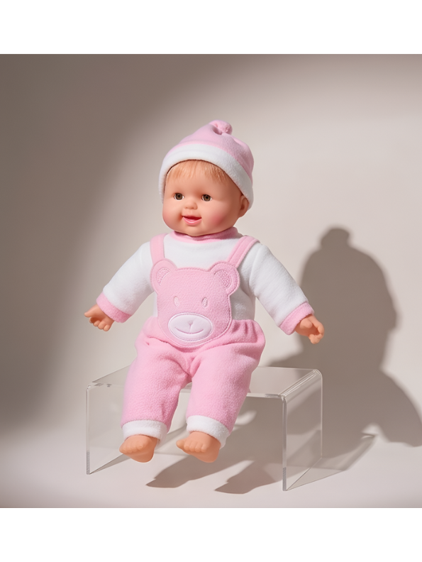 Realistic Baby Doll with Soft Body – Newborn Toy Doll in Pink Bear Romper Outfit and Hat LMI7956