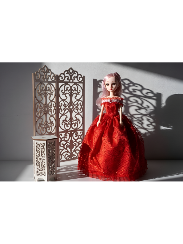 Articulated Princess Doll with Pink Hair | Sparkly Red Ballgown Evening Dress Fashion Doll LMI14634