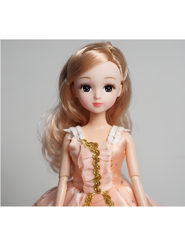 Princess Doll in Elegant Peach Ballgown with Gold Trim – Jointed Fashion Doll with Blonde Hair LMI14634