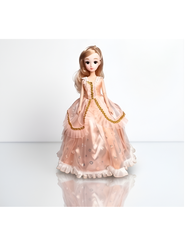 Princess Doll in Elegant Peach Ballgown with Gold Trim – Jointed Fashion Doll with Blonde Hair LMI14634