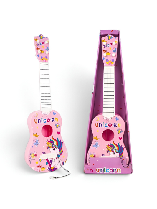Guitar with 4 Adjustable Strings – Pink Unicorn Small Ukulele Musical Instrument for Toddlers and Beginners, Educational Music Learning Toy for Girls and Boys Ages 3+ LMI14888