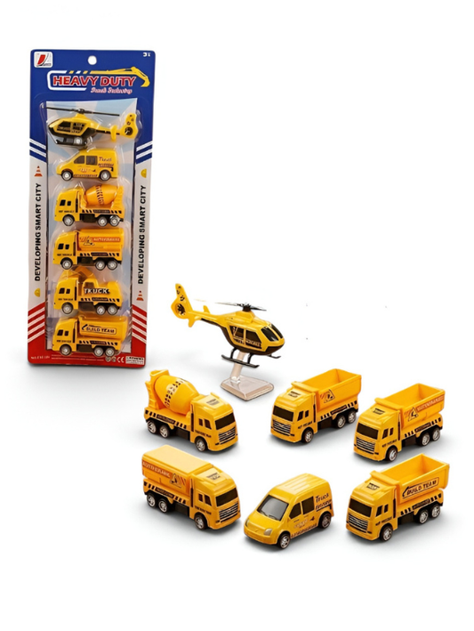 Heavy Duty Smart City Mini Construction Vehicle & Helicopter Toy Set (6-Pack) LMI7553