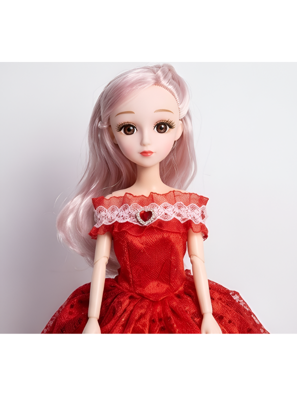 Articulated Princess Doll with Pink Hair | Sparkly Red Ballgown Evening Dress Fashion Doll LMI14634