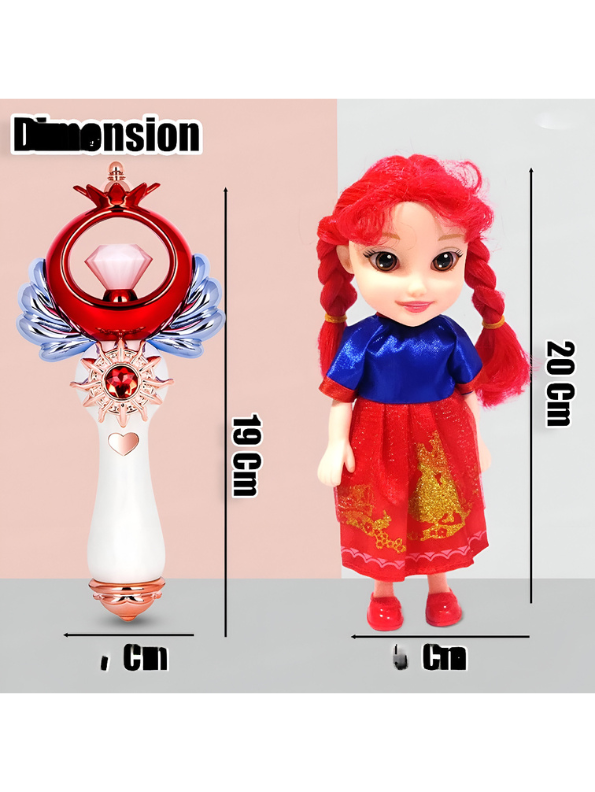 Magical Princess Doll Set with Musical Light-Up Wand | Fairy Tale Pretend Play Toy for Girls, Red Hair Doll | Best Gift for Kids Ages 3+ LMI13756