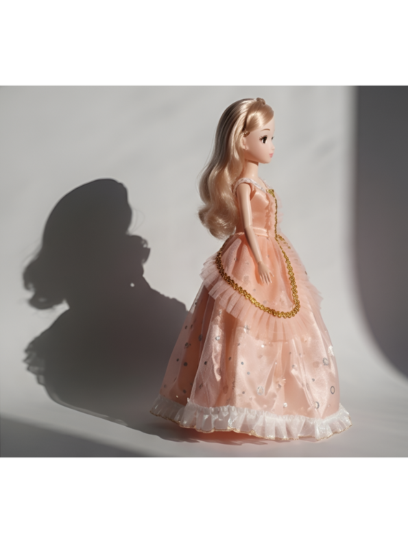 Princess Doll in Elegant Peach Ballgown with Gold Trim – Jointed Fashion Doll with Blonde Hair LMI14634