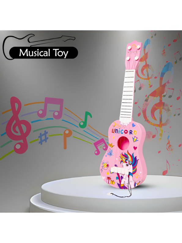 Guitar with 4 Adjustable Strings – Pink Unicorn Small Ukulele Musical Instrument for Toddlers and Beginners, Educational Music Learning Toy for Girls and Boys Ages 3+ LMI14888