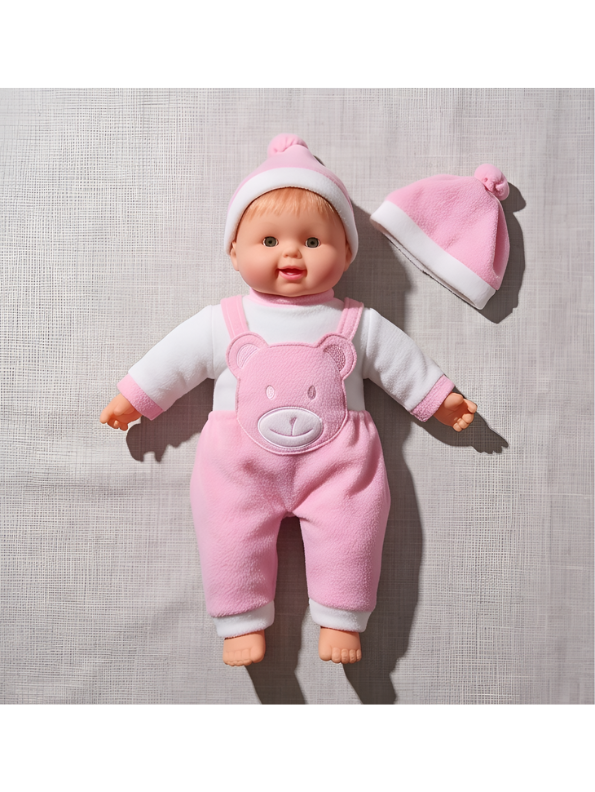 Realistic Baby Doll with Soft Body – Newborn Toy Doll in Pink Bear Romper Outfit and Hat LMI7956