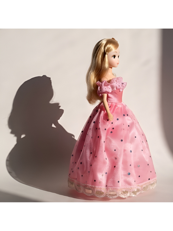 Elegant Pink Polka Dot Doll Dress – Off-Shoulder Ball Gown Fashion Dolls LMI14634