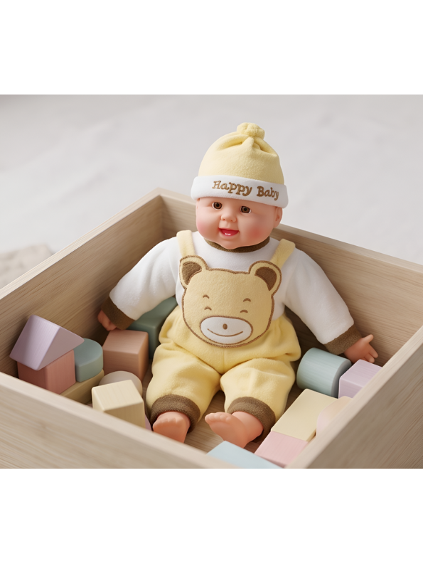 Realistic Soft Body Baby Doll in Yellow Teddy Bear Dungarees and Hat | Lifelike Newborn Toy with Sound Effects for Toddlers LMI7913