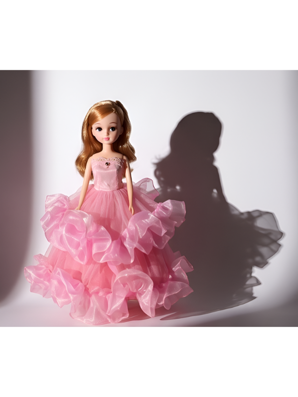 Elegant Pink Ruffled Ballgown Fashion Doll with Golden Brown Hair LMI14634