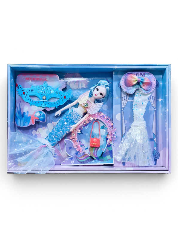 Blue Mermaid Doll Playset, 12-Inch Fashion Mermaid Toy with Sequin Tail, Accessories, Extra Outfit, Mask & Purse – Under the Sea Gift for Girls NX13132