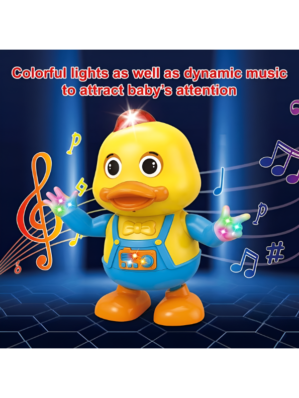 Dancing Duck Toy with Flashing LED Lights and Music – Interactive Musical Walking Toy for Toddlers, Yellow/ Blue TV7088