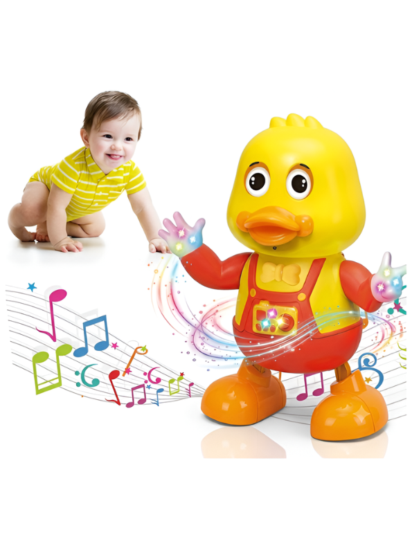 Dancing Duck Toy with Flashing LED Lights and Music – Interactive Musical Walking Toy for Toddlers, Yellow/ Red TV7088
