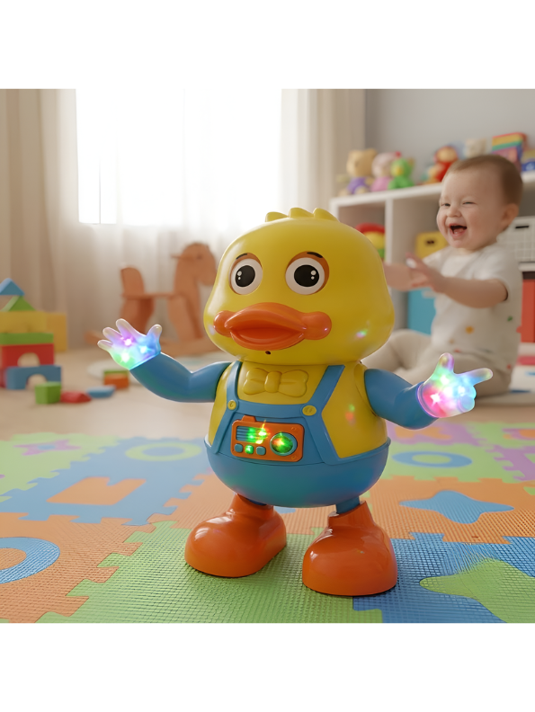 Dancing Duck Toy with Flashing LED Lights and Music – Interactive Musical Walking Toy for Toddlers, Yellow/ Blue TV7088