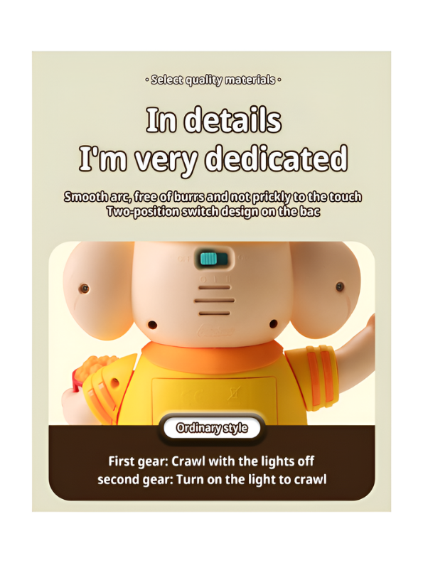 Dancing Elephant Toy with LED Lights and Music, 2-Gear Adjustable Interactive Crawling & Walking Animal Toy TV7369