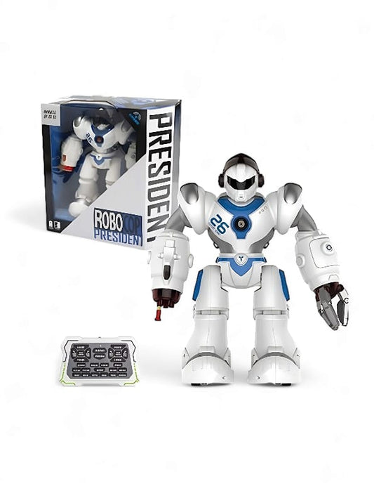 Dancing Hero President Robot Toy With Music & 3D Lights - White (MS-M-27) - Toyloft