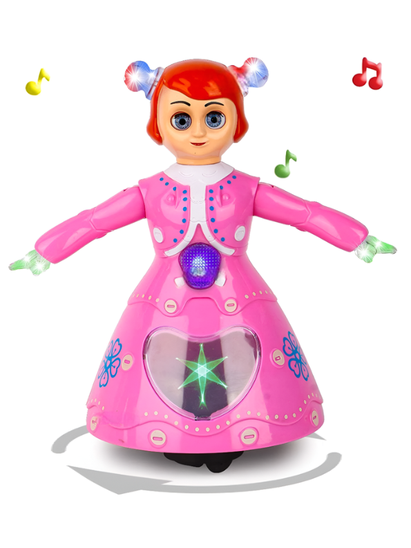 Dancing Princess Robot Toy with 360° Rotation, Music, and LED Lights – Bump & Go Interactive Toy for Toddlers and Kids TV7407