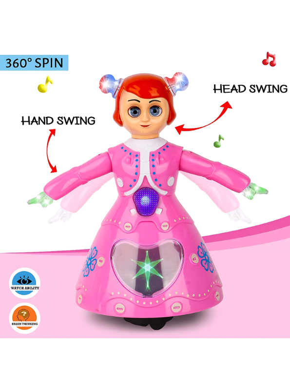 Dancing Princess Robot Toy with 360° Rotation, Music, and LED Lights – Bump & Go Interactive Toy for Toddlers and Kids TV7407