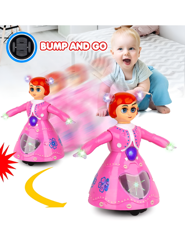 Dancing Princess Robot Toy with 360° Rotation, Music, and LED Lights – Bump & Go Interactive Toy for Toddlers and Kids TV7407