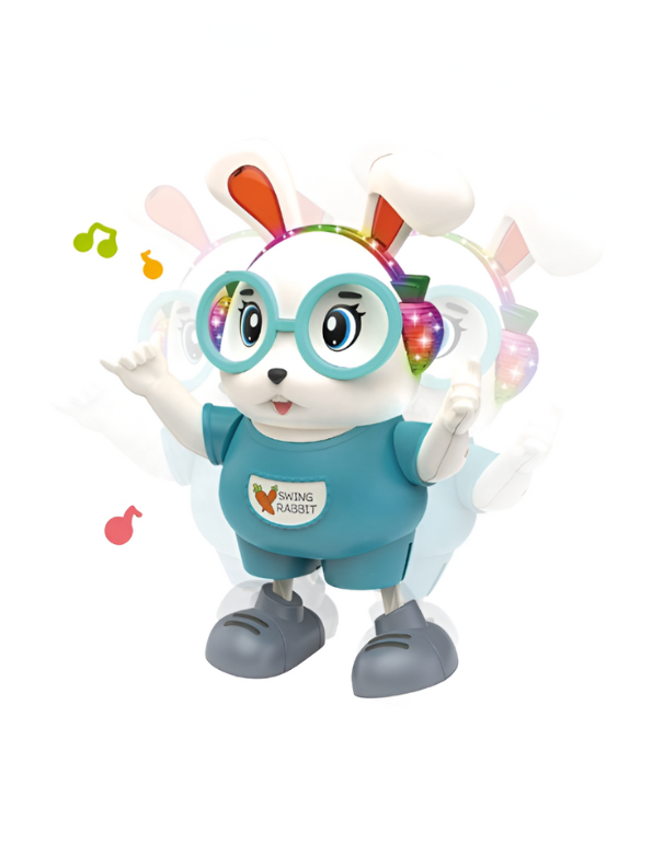 Dancing Rabbit Toy – Musical LED Light Bunny, Electronic Walking Swinging Toy Turquoise LMI12383.