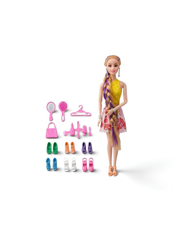 Dazzling Girl Fashion Doll Set with Hair Accessories & Shoe Collection LMI10084