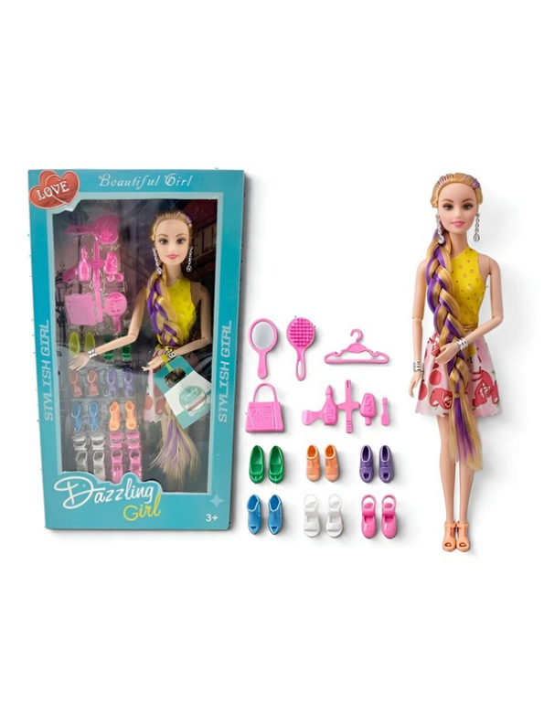 Dazzling Girl Fashion Doll Set with Hair Accessories & Shoe Collection LMI10084