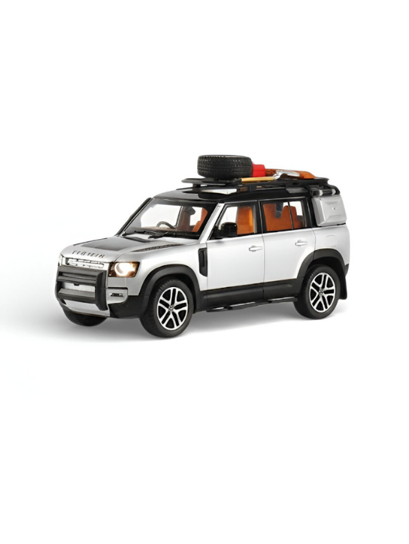 Defender Diecast Car 1:22 Scale with Roof Rack Accessories – Detailed Metal Model SUV Silver TV139.