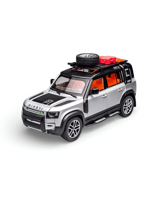 Defender Diecast Car 1:22 Scale with Roof Rack Accessories – Detailed Metal Model SUV Silver TV139.