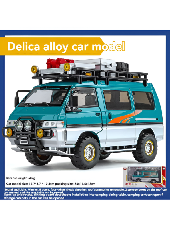 Delica Diecast Alloy Camper Van 1:24 Scale – Off-Road Camping Cross-Country Miniature Green LMI16795