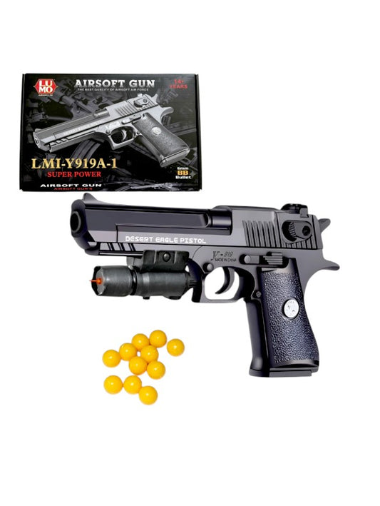 Desert Eagle Style Toy Gun with Red Laser Sight & 50 BB Bullets – High-Speed Spring Action Airsoft Pistol for Kids & Adults LMI1533