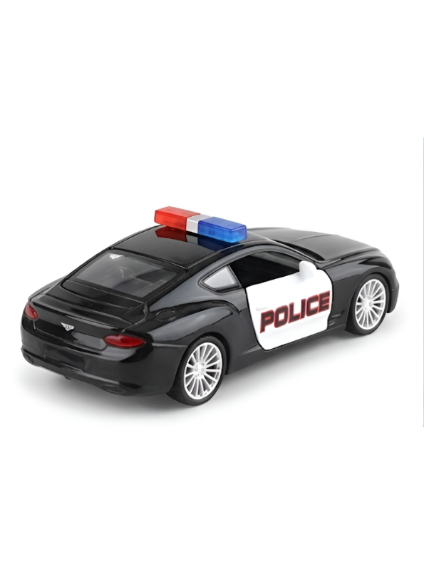 Die-Cast Bentley Continental GT Police Car Toy 1:32 Scale – Pull-Back Model Car with Openable Doors, Lights, and Siren Sounds TV1610
