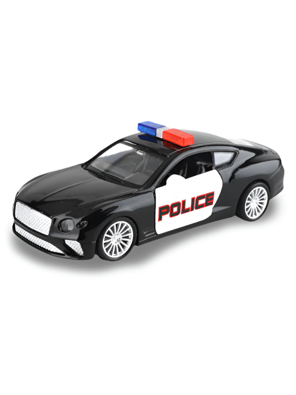 Die-Cast Bentley Continental GT Police Car Toy 1:32 Scale – Pull-Back Model Car with Openable Doors, Lights, and Siren Sounds TV1610
