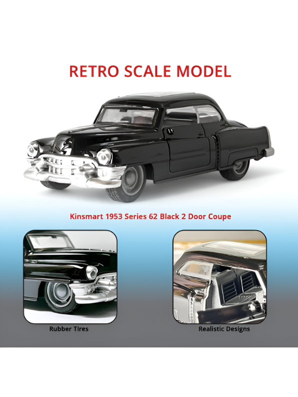 1953 Classic Vintage Coupe 1:36 Scale Die-Cast Model Car – Gloss Black Retro Collectible MD1623