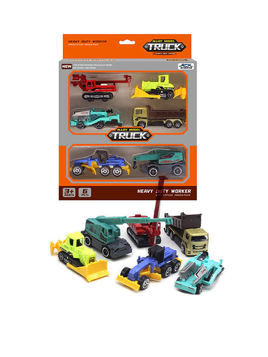 Pack Of 6 Diecast Construction Truck Car Toy Scale 1:64 (L-J-35) - Toyloft