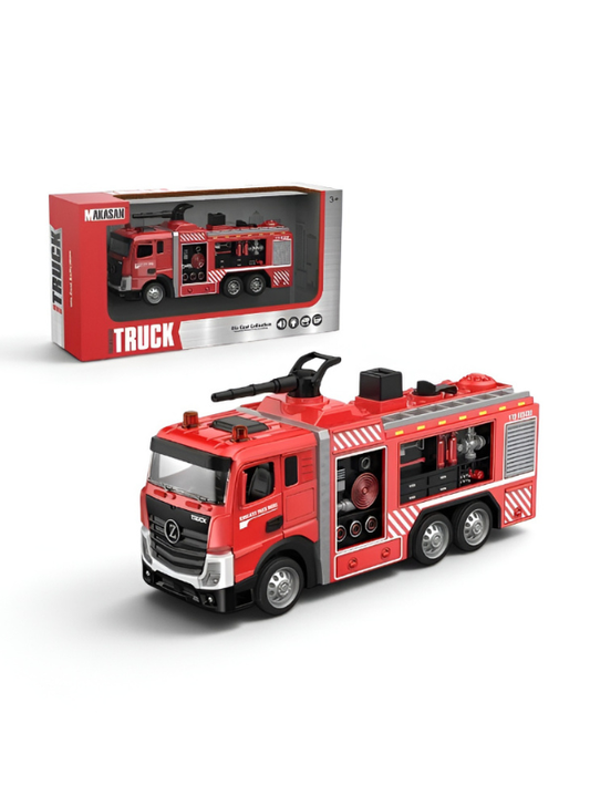 Diecast Fire Truck Toy with Lights, Sounds, and Functional Water Spray Cannon – Simulated Rescue Vehicle TV7175