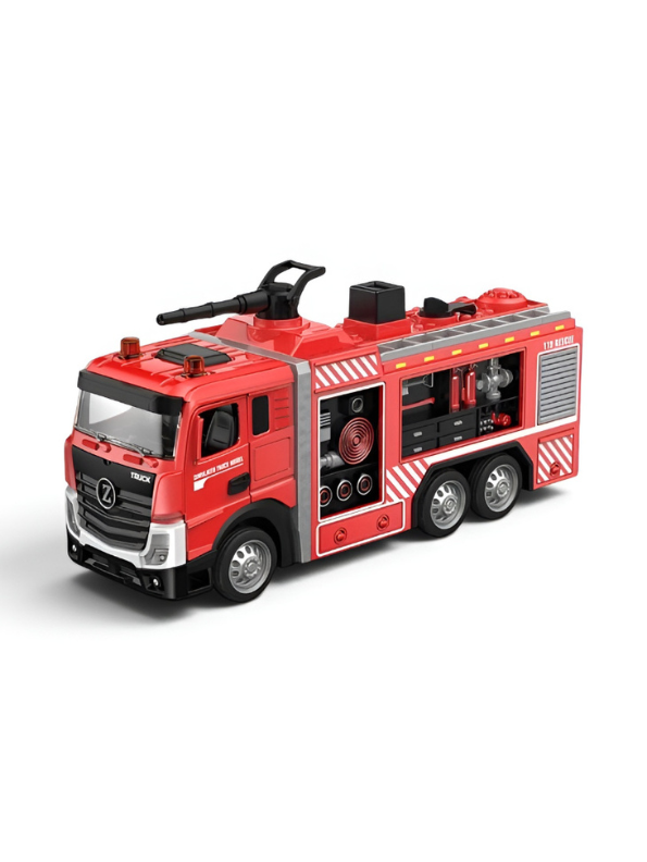 Diecast Fire Truck Toy with Lights, Sounds, and Functional Water Spray Cannon – Simulated Rescue Vehicle TV7175