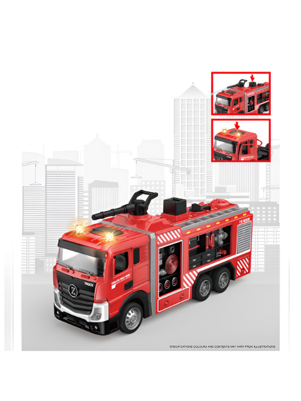 Diecast Fire Truck Toy with Lights, Sounds, and Functional Water Spray Cannon – Simulated Rescue Vehicle TV7175