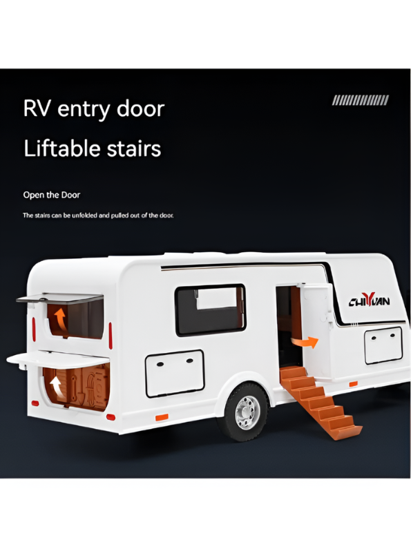 Diecast Jeep Rubicon SUV Toy with Detachable RV Camper Trailer 1:32 Scale | White Pull Back Metal Off-Road Vehicle Model for Kids & Collectors TV6178