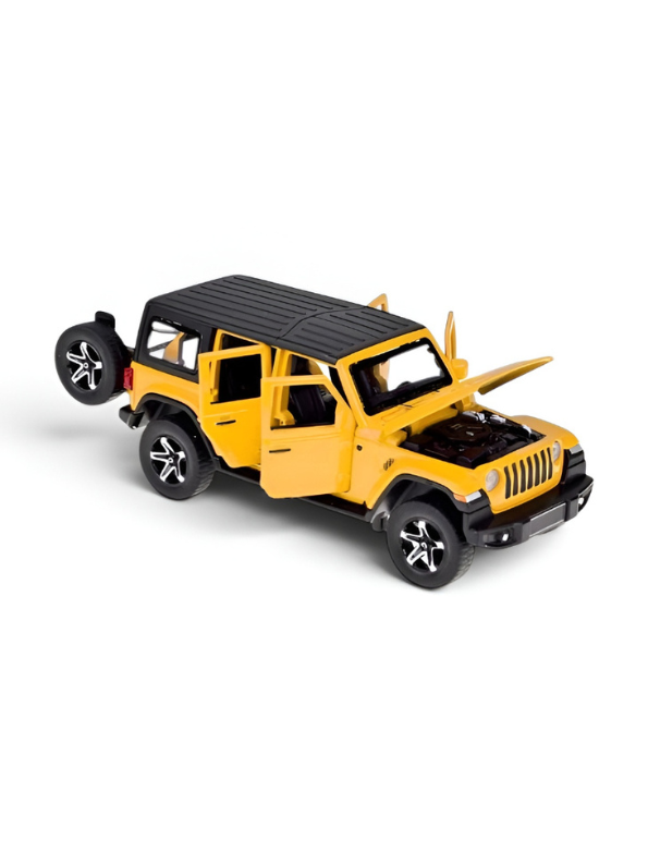 Diecast Jeep Rubicon SUV Toy with Detachable RV Camper Trailer 1:32 Scale | Yellow Pull Back Metal Off-Road Vehicle Model for Kids & Collectors TV6178