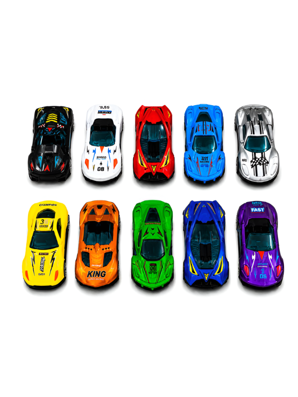 Diecast Metal Toy Vehicles Pack of 10 with Stackable Storage Pods – Portable Car Collection Organizer, Wall-Hanging Display Case, TV7188