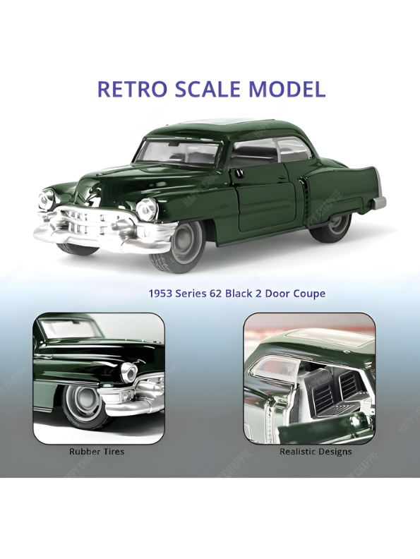 Vintage Style 1953s Custom Coupe 1:36 Scale Collectible Toy Car Metallic Green Die-Cast Car MD1623