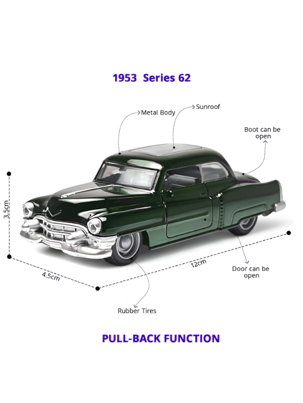 Vintage Style 1953s Custom Coupe 1:36 Scale Collectible Toy Car Metallic Green Die-Cast Car MD1623